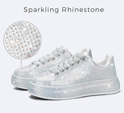Amazon.com | LUCKY STEP Rhinestone Sneakers for Women Platform Sparkly Glitter Bling Tennis Shoes Fashion Bedazzled Wedding Bridal Party Walking Sneakers | Walking