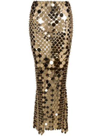 Paco Rabanne Disc Sequinned Maxi Skirt 19HIJU074PS0129 Gold | Farfetch