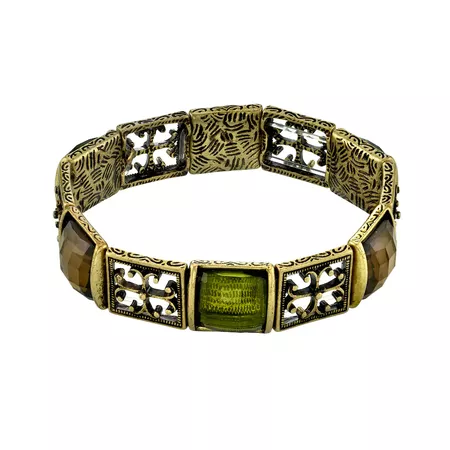1928 Green Simulated Crystal Stretch Bracelet