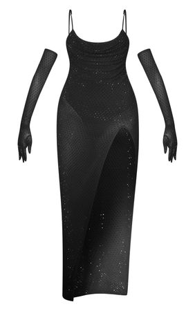 Premium Black Sequin Glove Detail Mesh Maxi Dress | PrettyLittleThing USA