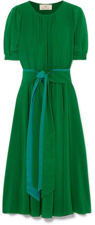 ARoss Girl x Soler - Brooke Belted Silk Crepe De Chine Midi Dress - Green