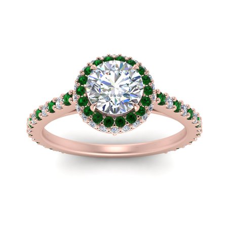 Diamond Stud Prong Crown Engagement Ring With Emerald In 14K Rose Gold | Fascinating Diamonds