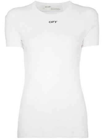 White Off-White Logo Embroidered T-Shirt | Farfetch.com