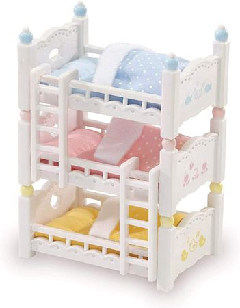 Amazon.com: Calico Critters Triple Baby Bunk Beds, Dollhouse Toy Furniture, Multicolor, basic (CC2624), Set includes three beds, three mattresses with pillows, three blankets and two ladders : Toys & Games
