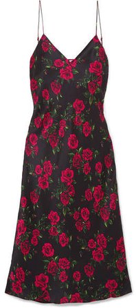 The Raven Floral-print Silk-charmeuse Dress - Red
