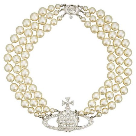 Vivienne Westwood Three Row Pearl Bas Relief Choker Sliver For Sale at 1stDibs