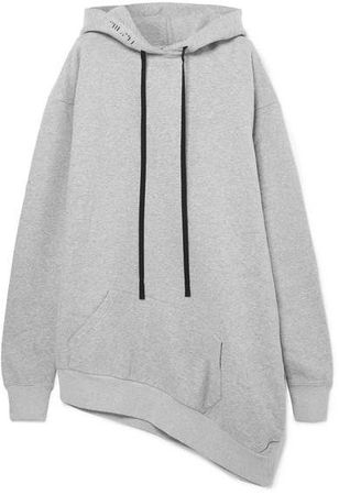 Unravel Project - Oversized Asymmetric Cotton-jersey Hoodie - Light gray