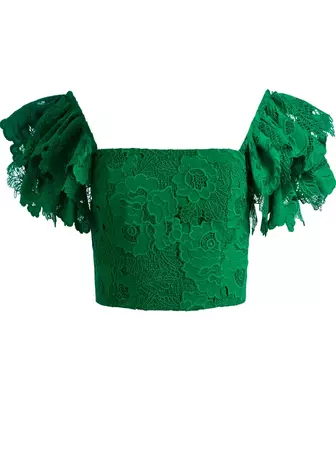 Tawny Eyelet Square Neck Crop Top In Emerald | Alice And Olivia