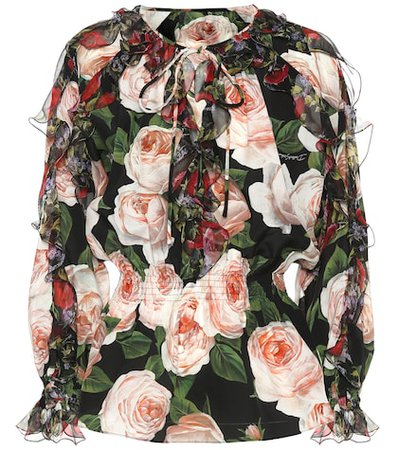 Floral-printed silk blouse
