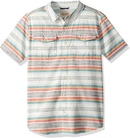 Lucky Brand Boys' Short Sleeve Stripe Button Down Shirt: Clothing