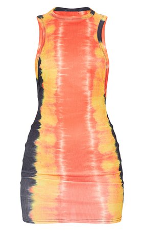 Multi Tie Dye Ribbed Scoop Armhole Bodycon Dress | PrettyLittleThing