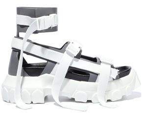 Buckle-detailed Leather And Woven Platform Sandals