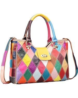 HESHE Genuine Leather Handbags Colorful Purses for Women Crossbody Bag Multi-color Tote Purse Designer Hobo Shoulder Bag(Colorful-2B4008) : Clothing, Shoes & Jewelry