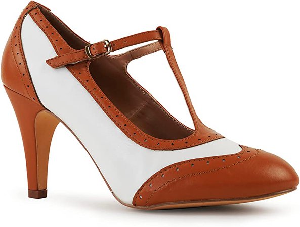 Amazon.com | J. Adams Tango Heels for Women - T-Strap Round Toe Retro Oxford Pumps | Pumps