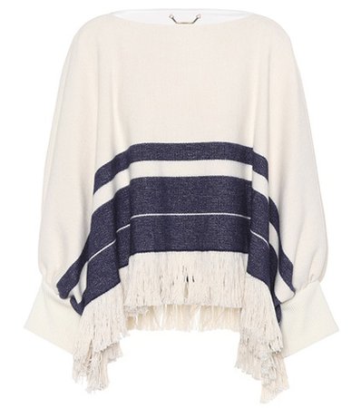 Fringed cotton and wool sweater