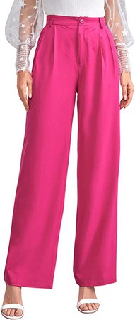 SweatyRocks Women's Casual Wide Leg High Waisted Botton Down Straight Long Trousers Pants Hot Pink XS at Amazon Women’s Clothing store