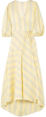 Striped Silk Midi Dress - Yellow