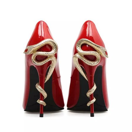 Mara Red Snake Heels, Genuine Leather, Gold Snake – Shop Kultivate