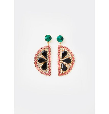 Rhinestone Watermelon Earrings - Pink Gold | Dolls Kill