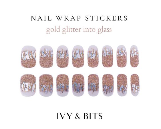Gold Glitter into Glass Semi Clear Nail Wrap Polish Stickers | Etsy