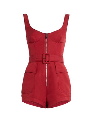 Roberto Cavalli Red Belted Zipped Playsuit