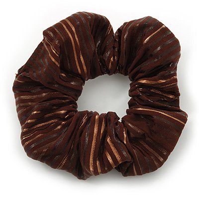 Chocolate Brown With Gold Stripes Hair Scrunchie - avalaya.com
