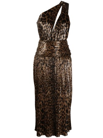 Saint Laurent, Leopard-Print One-Shoulder Pleated Dress