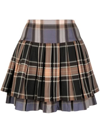 Rokh plaid-print Tiered Skirt - Farfetch