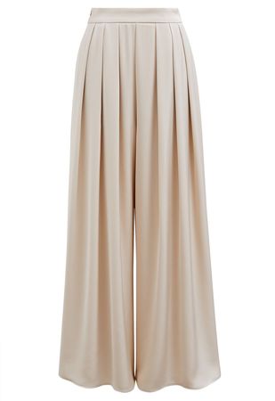 Fanciful Pleats Wide-Leg Pants in Champagne - Retro, Indie and Unique Fashion