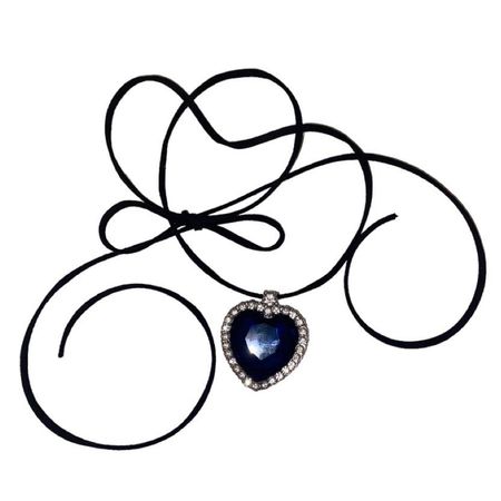 rhinestone blue heart cord necklace 💌... - Depop