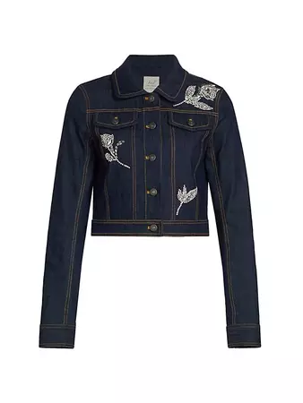 Shop Cinq à Sept Regina Embellished Stretch Denim Crop Jacket | Saks Fifth Avenue