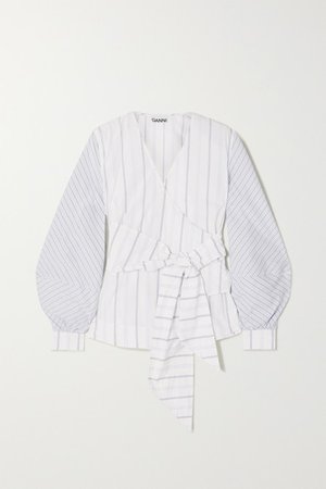 GANNI | Striped cotton-poplin wrap blouse | NET-A-PORTER.COM