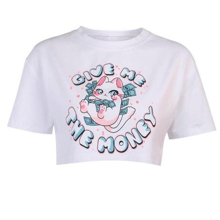 Give Me The Money Cat Neko Crop Top T-Shirt | Kawai babe – Kawaii Babe