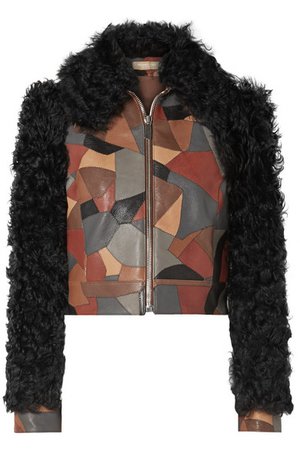 Michael Kors Collection | Cropped shearling-trimmed patchwork textured-leather jacket | NET-A-PORTER.COM