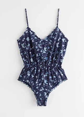 Elasticated Waist Body Suit - Blue Floral - Bodies - & Other Stories