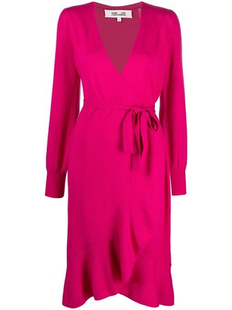 Shop pink DVF Diane von Furstenberg fluted-hem wrap dress with Express Delivery - Farfetch