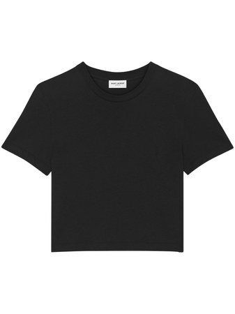 Saint Laurent Cropped Embroidered Logo t-shirt - Farfetch
