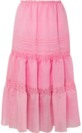 Tiered Organza Midi Skirt - Pink
