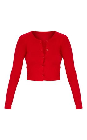 RED BUTTON FRONT LONG SLEEVE CROP TOP