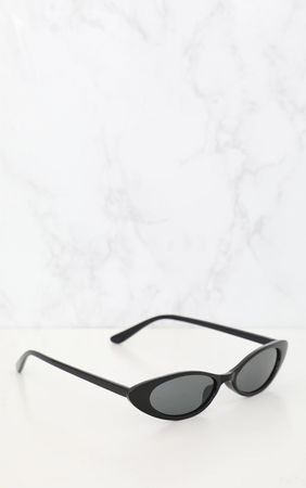 Black Matte Thin Retro Sunglasses | PrettyLittleThing USA