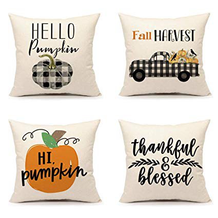Amazon.com: 4TH Emotion Fall Harvest Throw Pillow Cover Farmhouse Thanksgiving Buffalo Pumpkin Truck Cushion Case for Sofa Couch 18x18 Inches Cotton Linen, Set of 4: Home & Kitchen