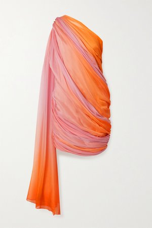 Baby pink One-shoulder draped ombré silk-crepon mini dress | Oscar de la Renta | NET-A-PORTER
