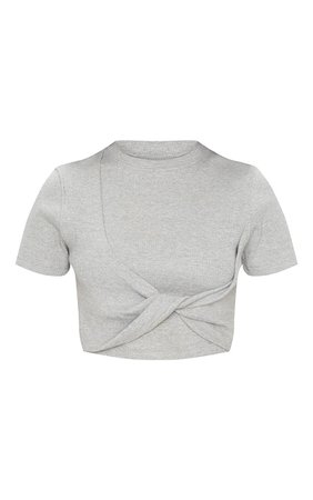 Grey Structured Rib Tie Detail Crop T Shirt | PrettyLittleThing USA