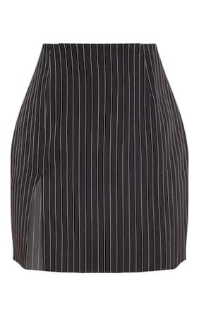 Black Pinstripe Split Detail Mini Skirt | PrettyLittleThing
