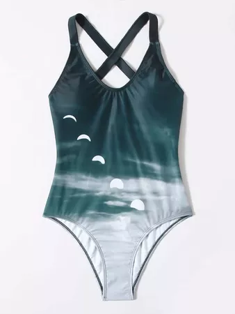 Moon Print One Piece Swimsuit | SHEIN USA