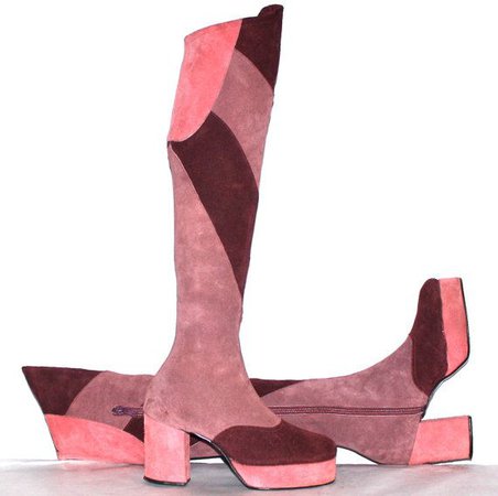 Vintage SBICCA Boots Color Block Pink Suede OTK Platform Boots sz 7-7.5