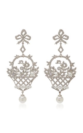 Rhodium, Crystal And Pearl Chandelier Earrings by FALLON | Moda Operandi