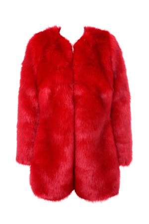 Clothing : Jackets : 'Roberta' Red Faux Fur Jacket