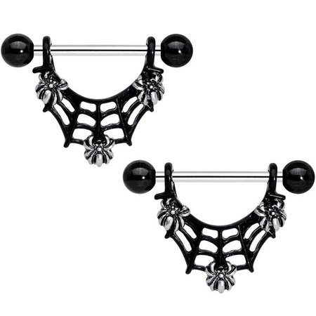 9/16 Black Spooky Spiders Dangle Barbell Nipple Ring Set – BodyCandy