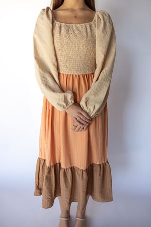 The Emmaline | Orange Color Blocked Midi Dress - Bates Sisters Boutique